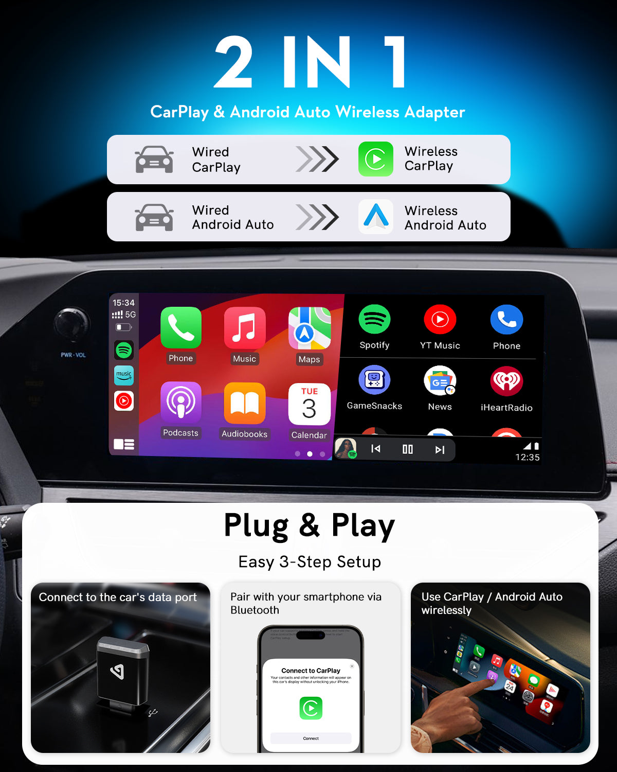 YolanAuto Wireless CarPlay & Android Auto Adapter