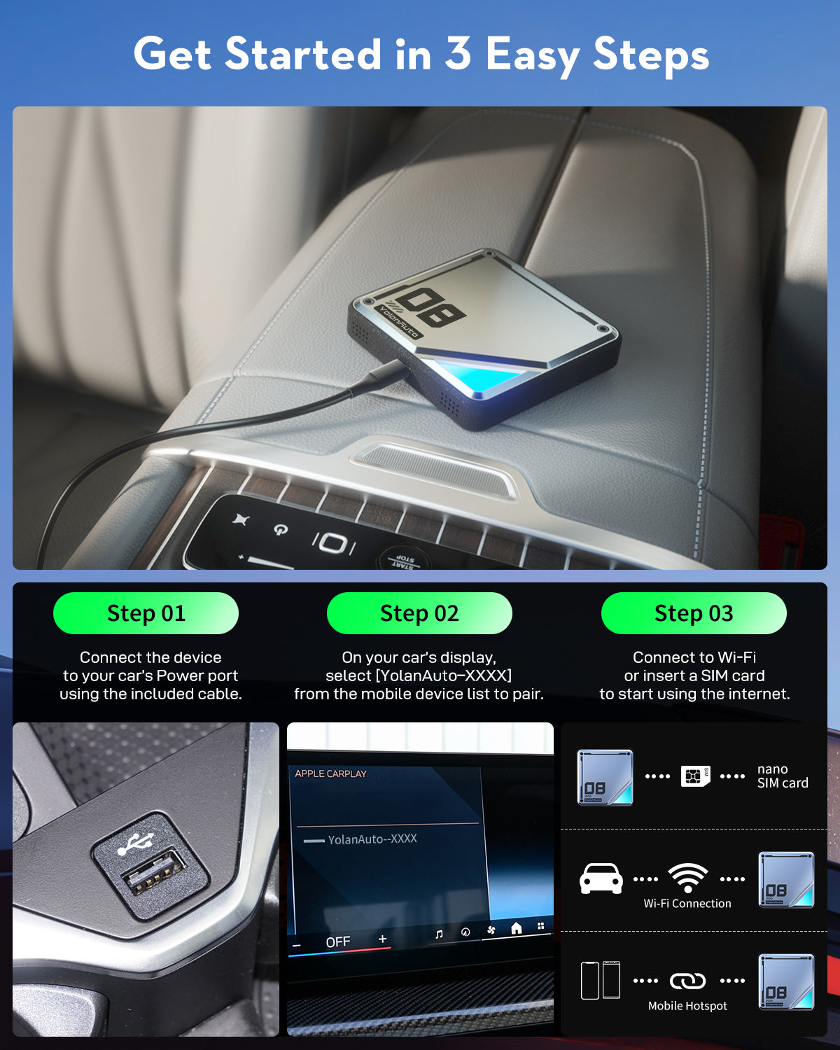 YolanAuto Android AI Box for Wireless CarPlay (BMW Only)