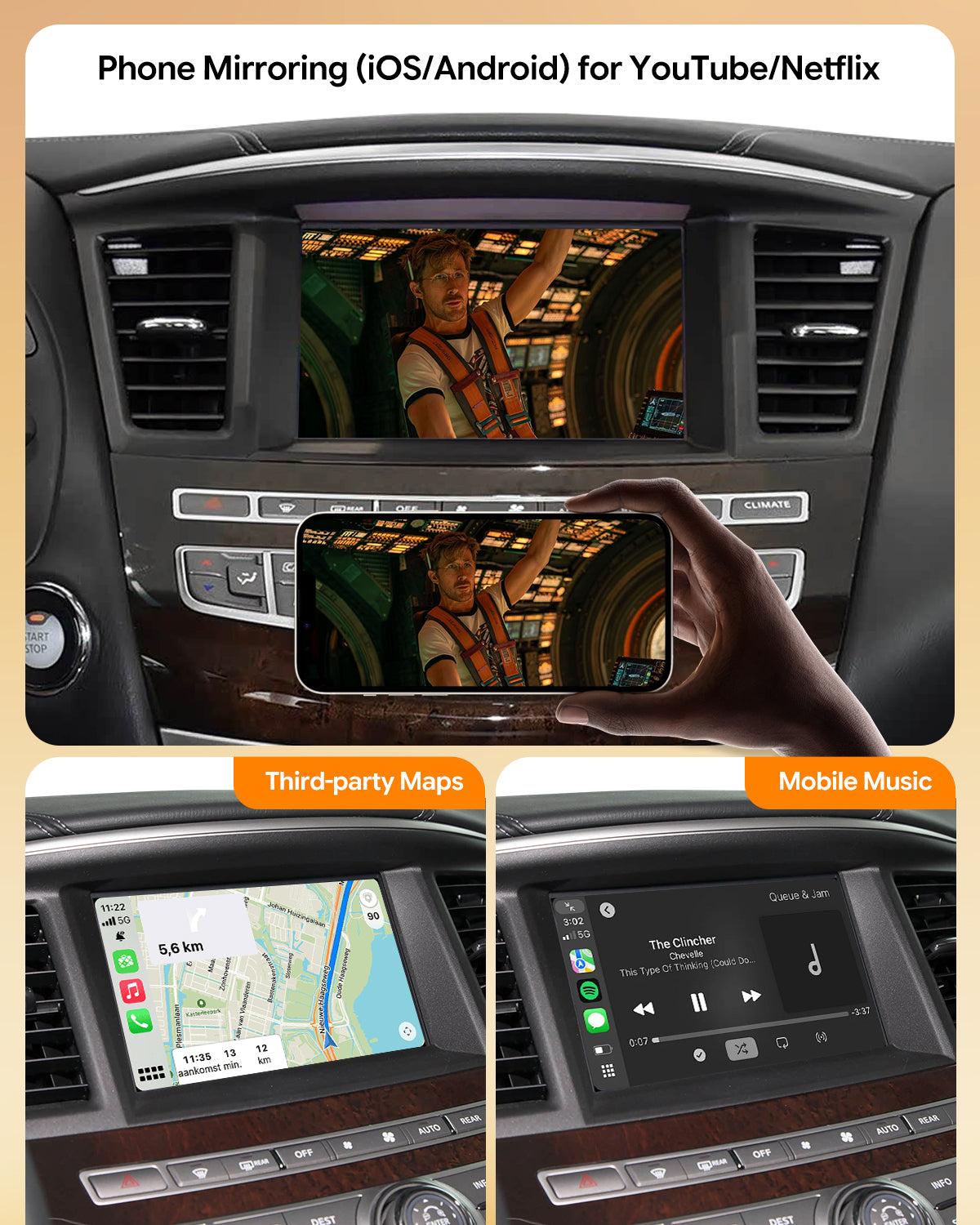 YolanAuto Wireless Carplay Android Auto Retrofit Kit interface for Infiniti QX60/Q70