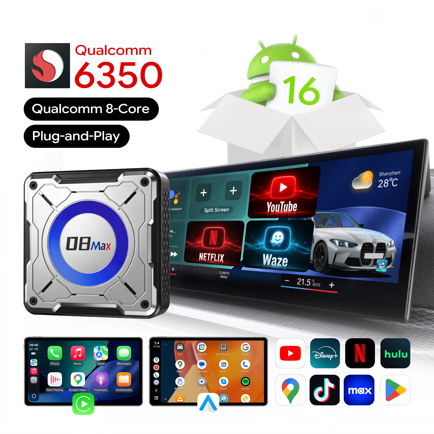 YolanAuto 08 MAX BMW Carplay AI BOX, 8+128GB Android 16 6350 5G version