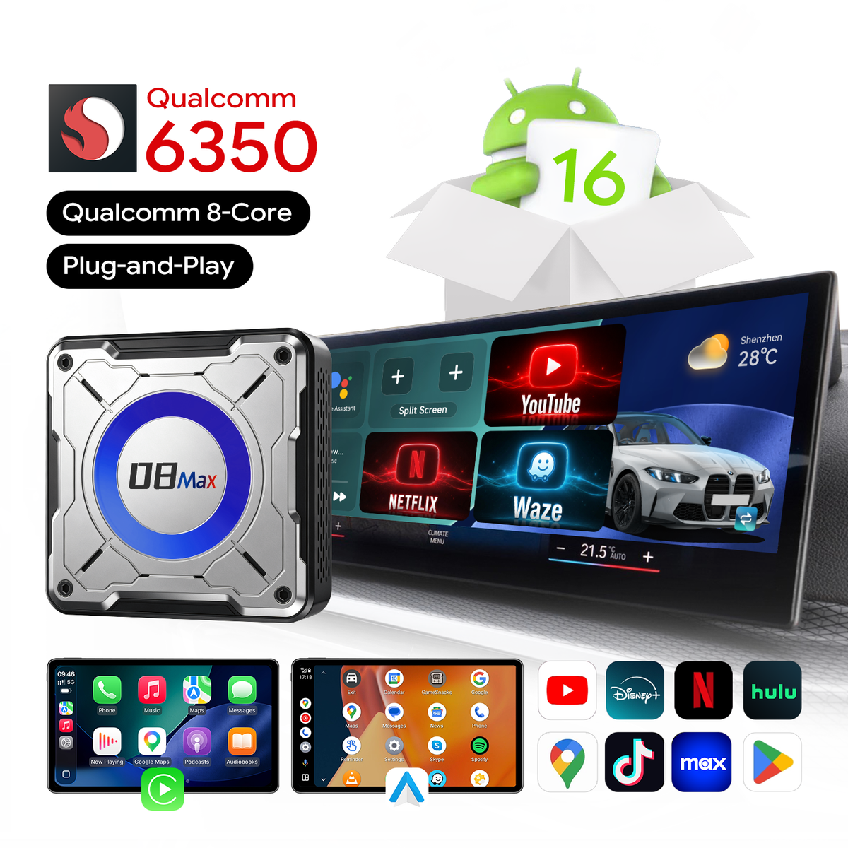 YolanAuto 08 MAX BMW Carplay AI BOX, 8+128GB Android 16 6350 5G version