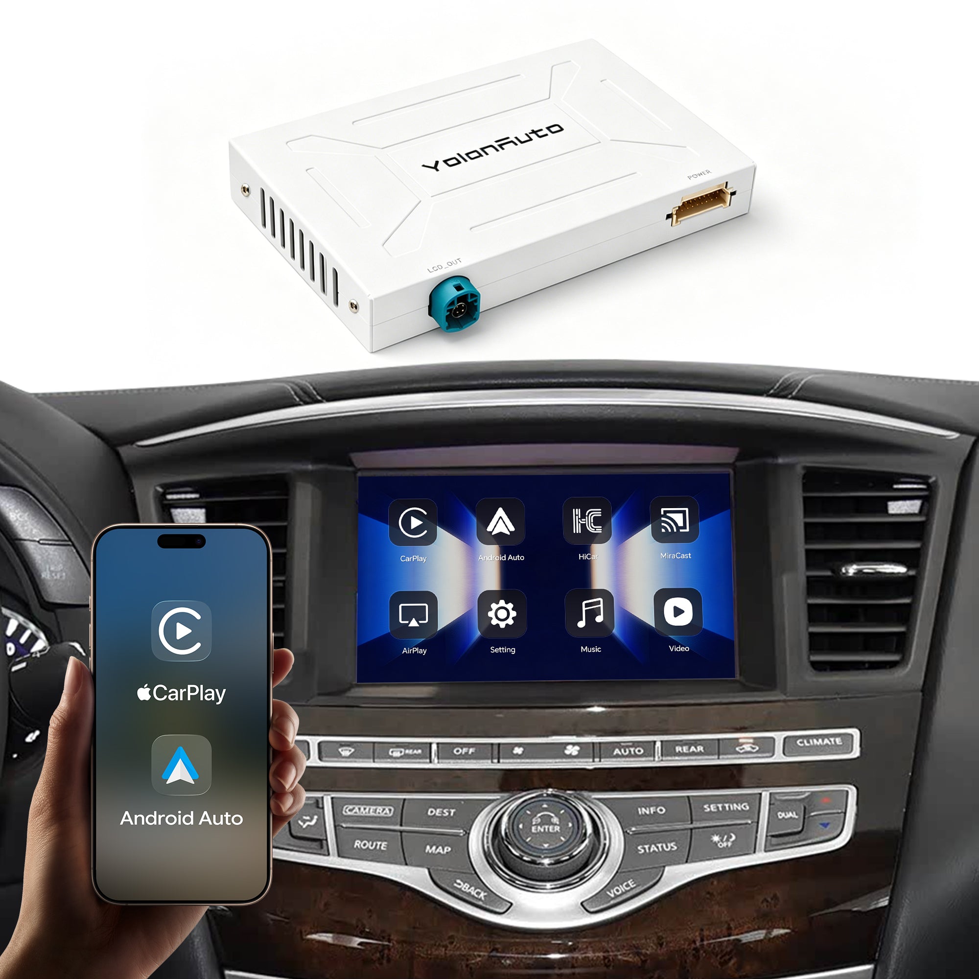 YolanAuto Wireless Carplay Android Auto Retrofit Kit interface for Infiniti QX60/Q70