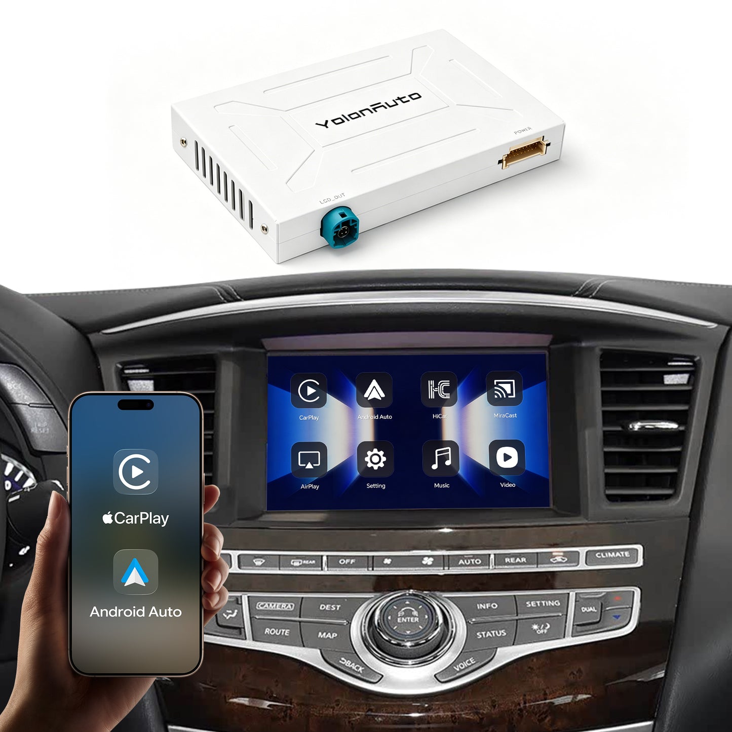 YolanAuto Wireless Carplay Android Auto Retrofit Kit interface for Infiniti QX60/Q70