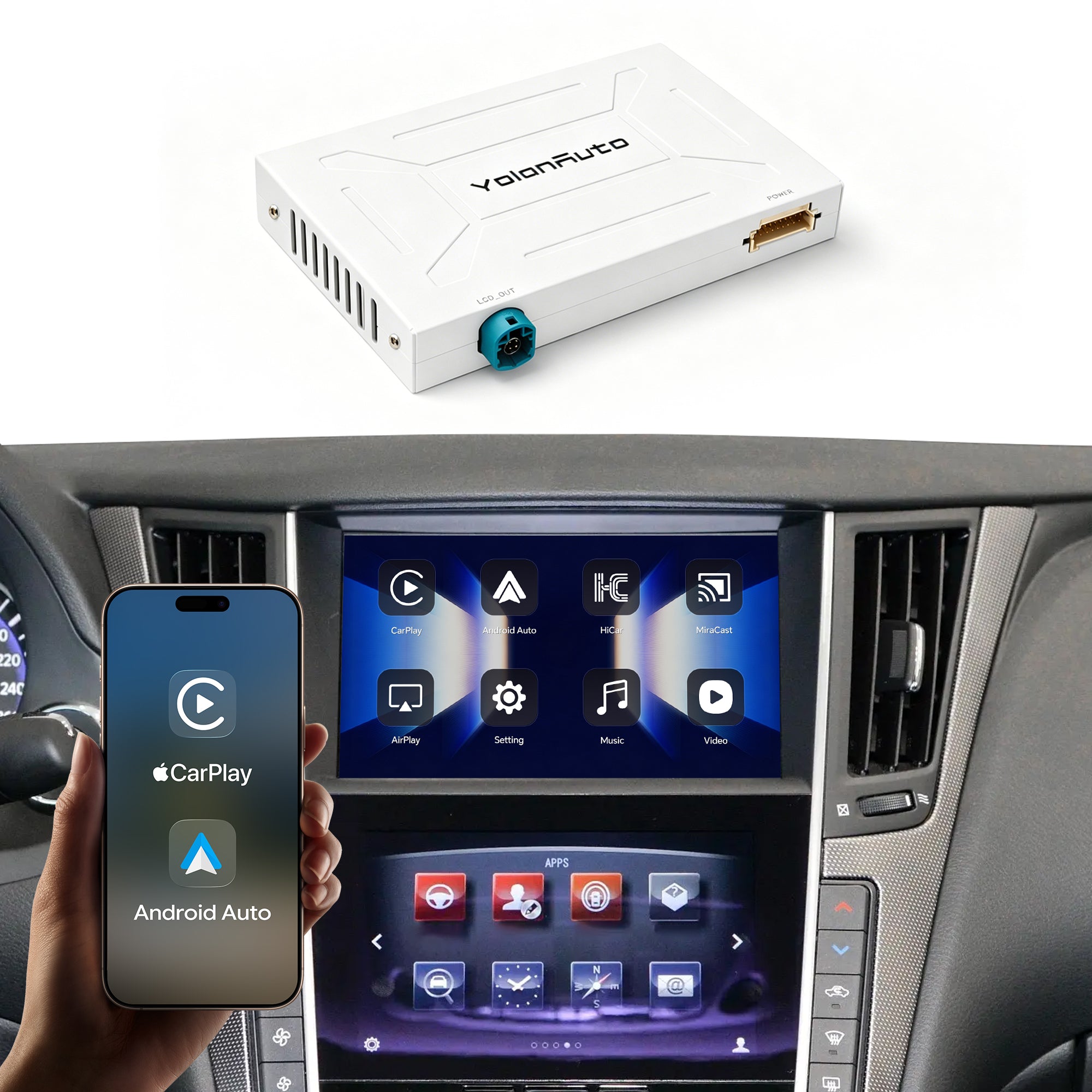 YolanAuto infiniti Q50 Q60 QX50 CarPlay Android auto Retro fit